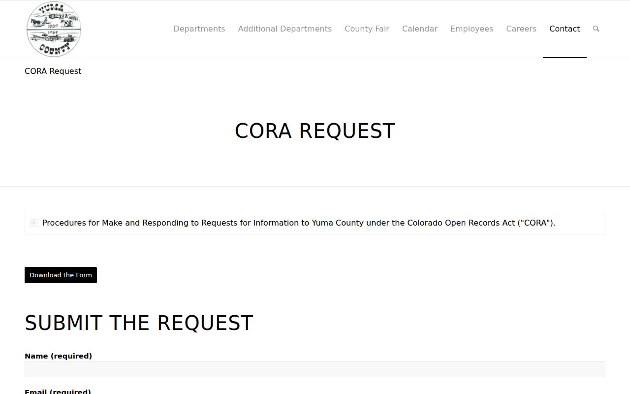 Yuma County official public records request page