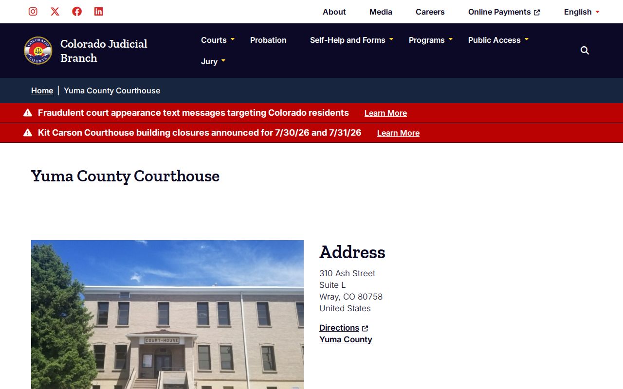 Official Yuma County courthouse location and contact page