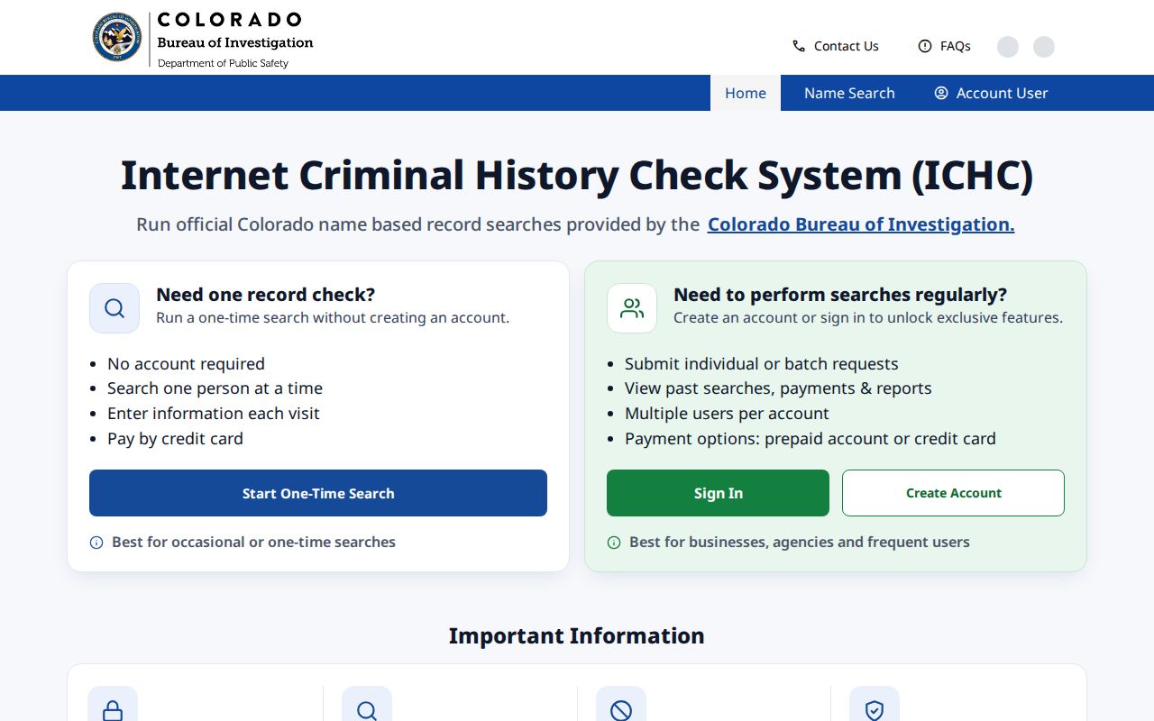 CBI Internet Criminal History Check search interface