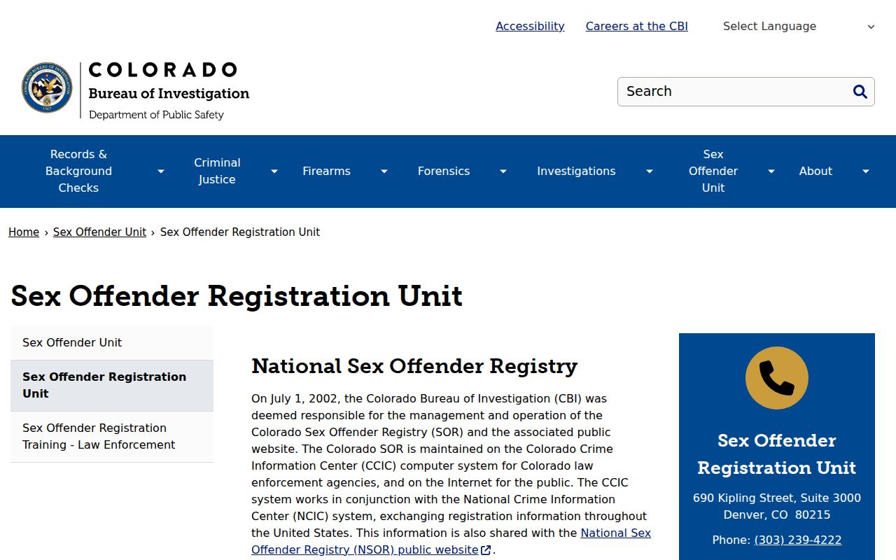 Yuma County sex offender search information from CBI