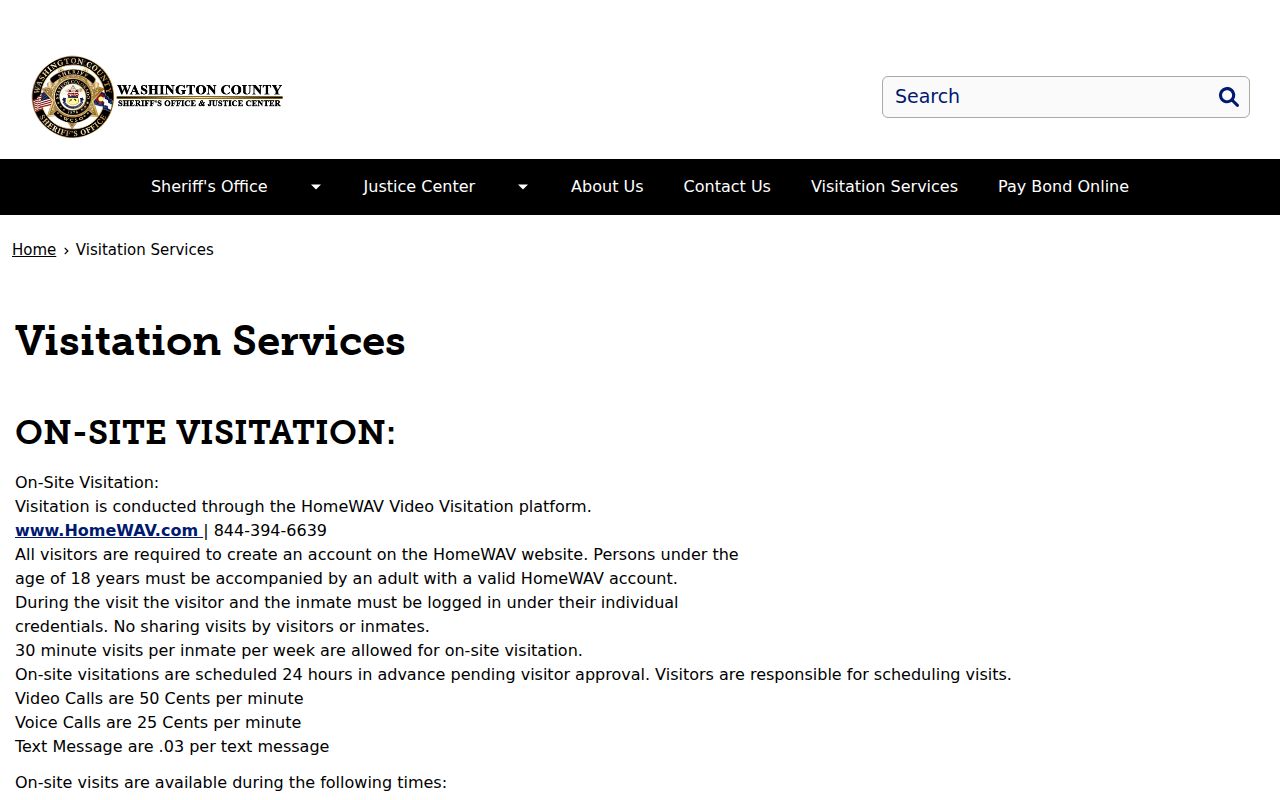 Washington County Justice Center visitation information relevant to people held after an Eckley arrest