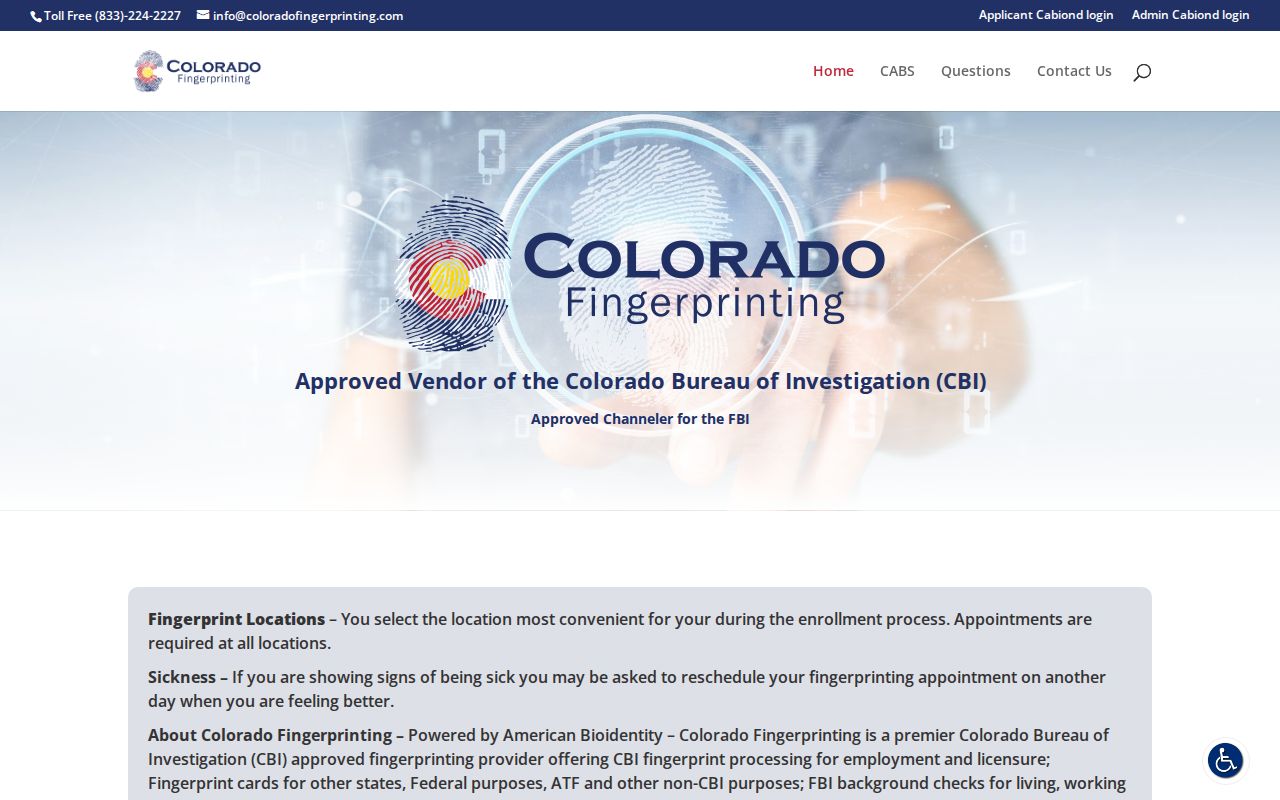 Colorado Fingerprinting appointment site for official fingerprint record review from Eckley